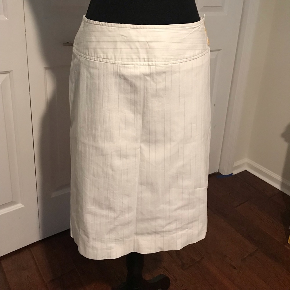 EUC French designer pencil skirt with the cutest pink and gray stripes